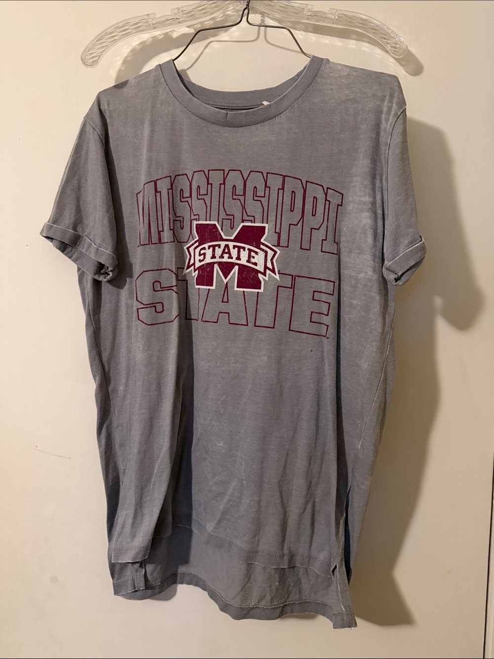 Pressbox Gray Tee with Maroon Mississippi State Logo